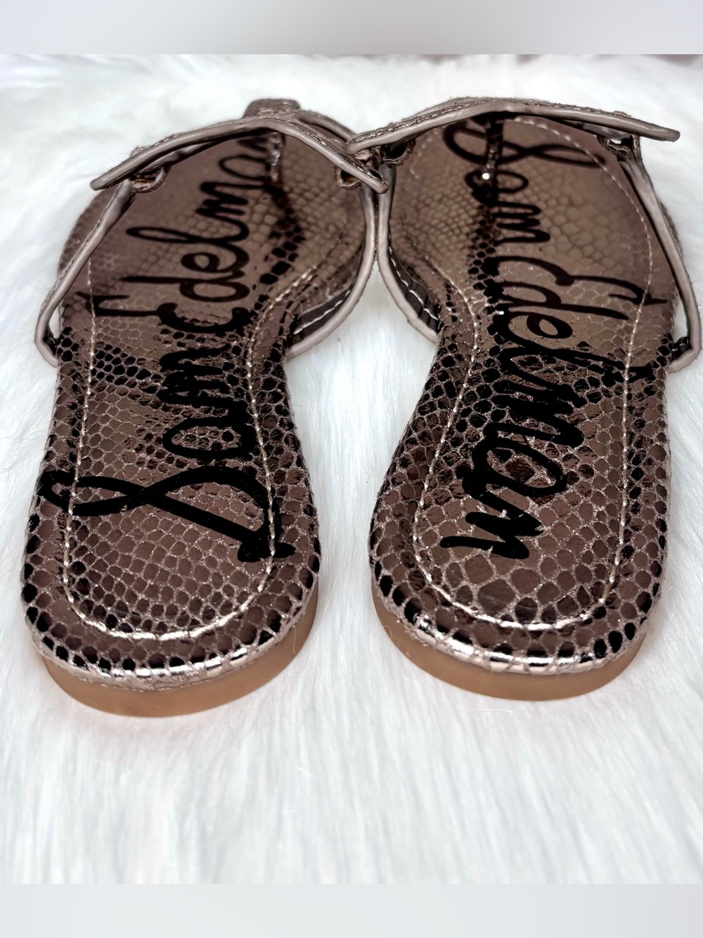 SAM EDELMAN Metallic Snake-Embossed Sandals - Picture 6 of 11